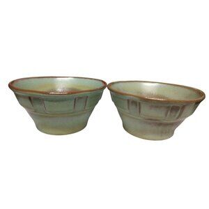Frankoma Green Prairie Style Pottery Bowls 4" Diameter & 2" Height
